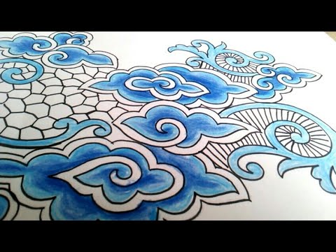 CARA MENGGAMBAR MOTIF MEGA MENDUNG KOMBINASI ORNAMEN - YouTube