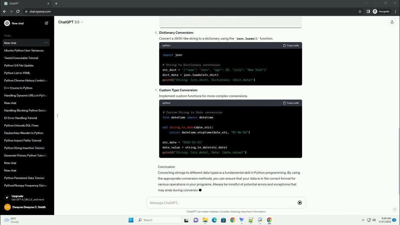 python3 convert string to type YouTube