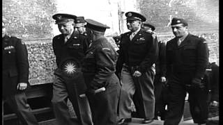 General Eisenhower leaves building and enters a car at Munich in Germany HD Stock Footage