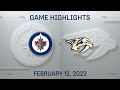NHL Highlights | Jets vs. Predators - Feb. 12, 2022