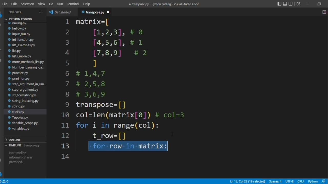 transpose of a matrix in python|| example on list python - YouTube
