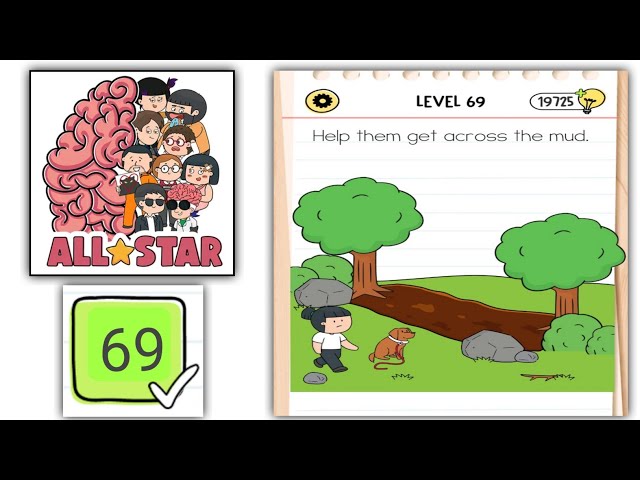 Brain test All Star level 69 help them get across the mud - YouTube