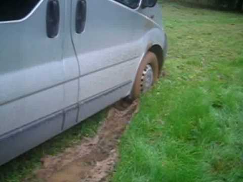 Our driver discover our Opel Vivaro doesn't like offroad driving. Here's the van stuck in the mud.