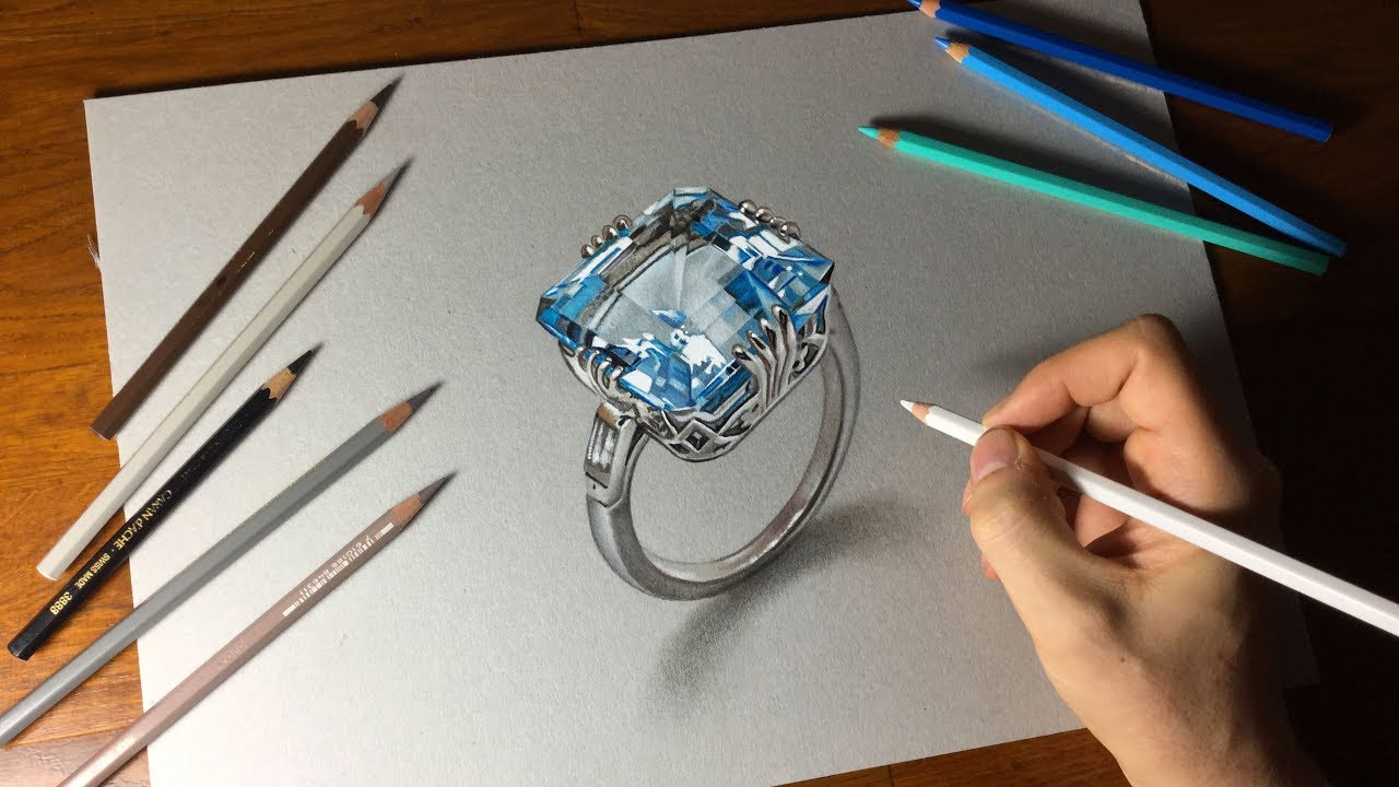 Drawing Tutorial - How to Create a Sketch Outline and Draw a White Gold Ring