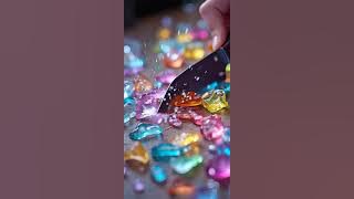 Rainbow Sugar Glass Cutting 🍭 | Satisfying ASMR Shards #Shorts #Songs #asmr #glassfruit #rainbow