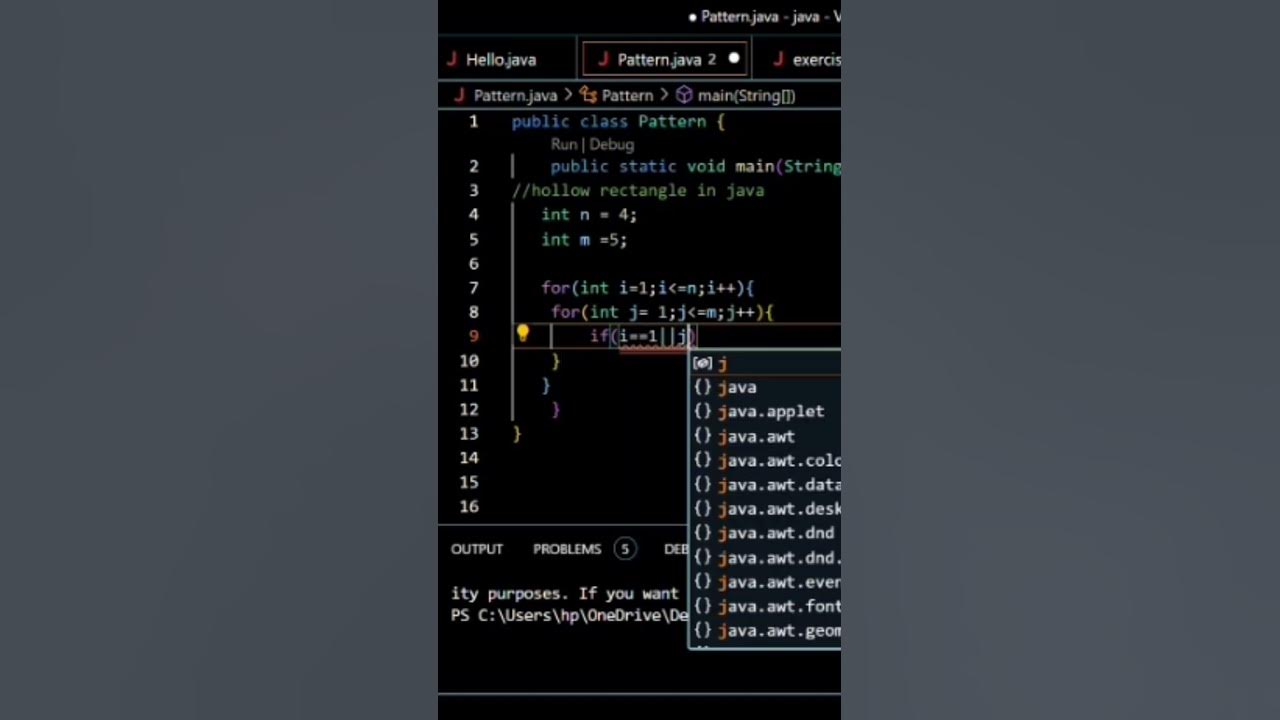 Hollow rectangle pattern in java #java #coding #code #javaclass - YouTube