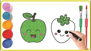 How to Draw & Color Apple & Strawberry The EASIEST Way for Kids!