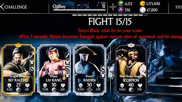 HANZO HASASHI SCORPION BOSS vs BO RAI CHO -normal/hard Challenge Review Mkx update 1.17 Gameplay