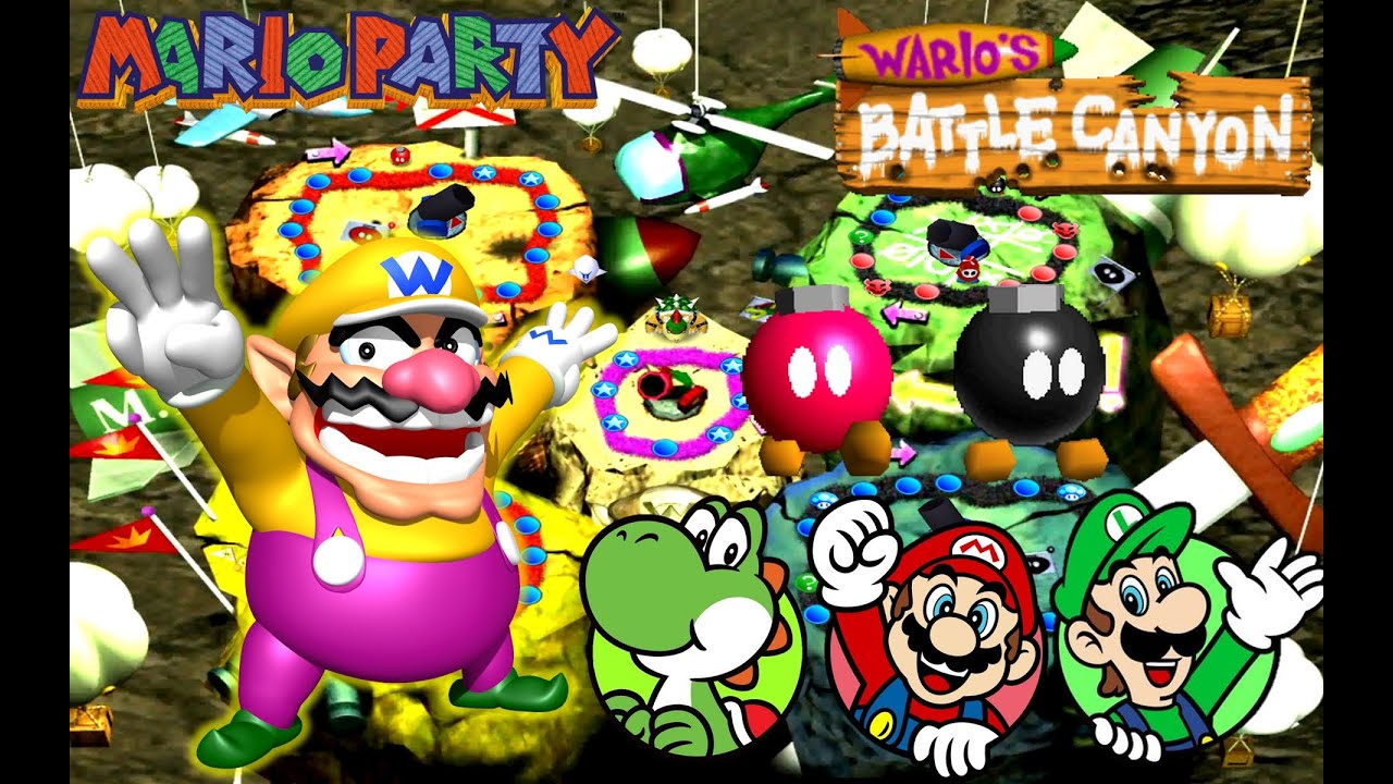Mario Party 1 - Wario vs Yoshi vs Mario vs Luigi - Wario's Battle Canyon