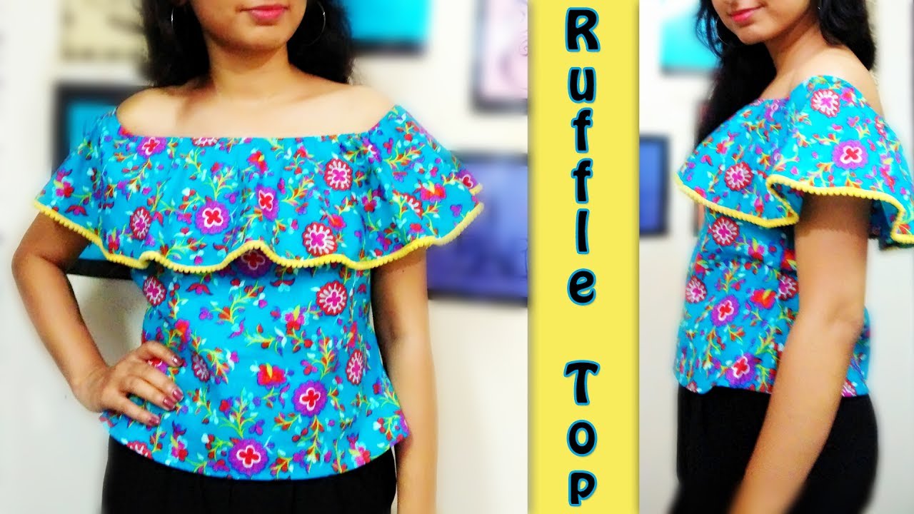 Image result for Off Shoulder Ruffle Top Cutting & Stitching | How to make Ruffle Top