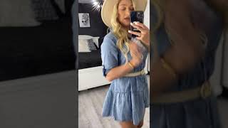 Chambray Ruffle Tiered Denim Shirt Dress