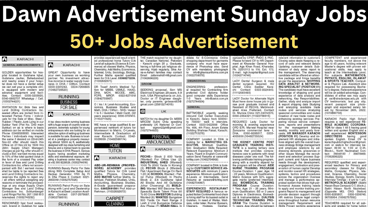 latest dawn advertisement sunday jobs |  sunday jobs | jobs advertisement
