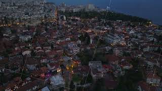 High angle view of houses in old town district Streets and traditional town development near