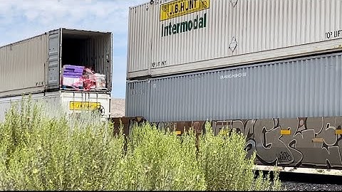 8 Wide Open Containers! Almost Got By! BNSF Stack Train! WB Main Track 3 MP 61. Cajon Subdivision