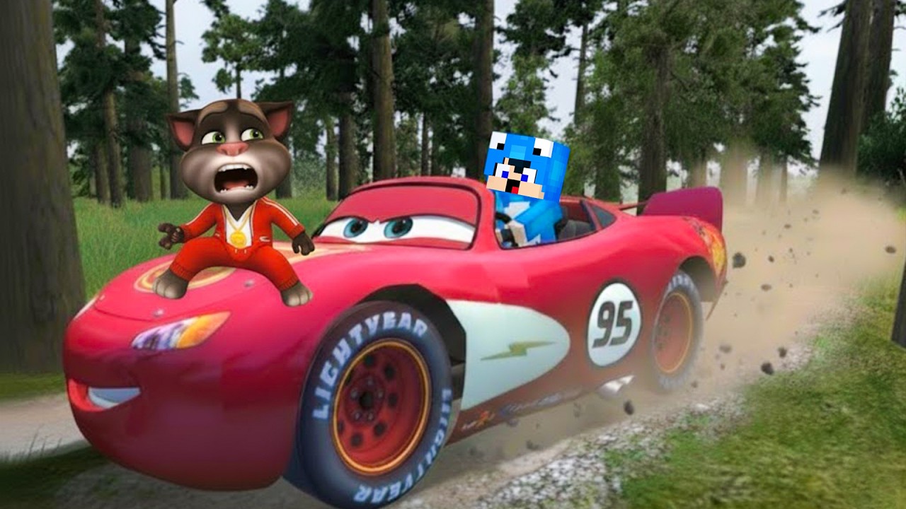 ديفور و توم المتكلم في مغامرة  الغابة ولقينا سيارة لايتنينغ ماكوين