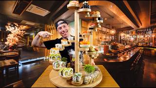 I'm ordering and trying the biggest sushi tower in Dortmund! 😳 (over 100 pieces with an XXL dessert)