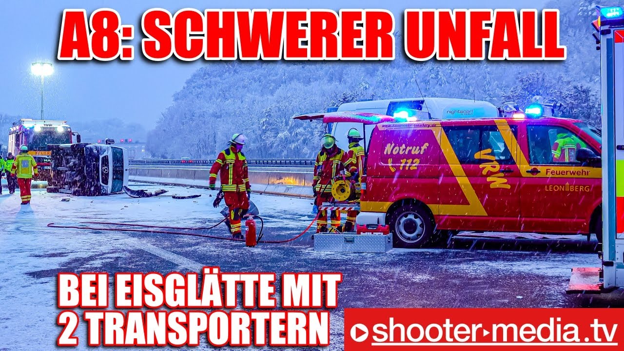 ❄️ 🚒  A8: SCHWERER CRASH bei EISGLÄTTE mit 2 TRANSPORTERN  🚒 ❄️ | 1 Person eingeklemmt