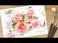 Time lapse Pink Roses /Valentine /watercolor painting  step by step