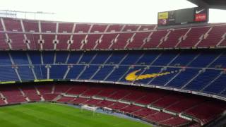 A video of the camp nou, stadium that is home to fc barcelona. empty
panorama in middle day whilst taking nou experience. mar...