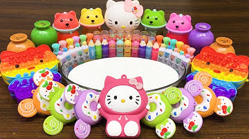 Satisfying RAINBOW HELLO KITTY SLIME #10!!! Mixing Random Things into Glossy Slime