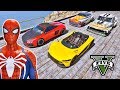 SUPER CARROS com Homem Aranha e Heróis! Competição com Carros na Mega Rampa - GTA V Mods - IR GAMES