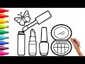 Makeup Kit Drawing, Coloring For Kids &amp; Toddlers | How to Draw Lipstick | Drawing Tutorial Art