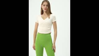 Women V neck yoga crop top running quick dry short sleeve t shirt | Allni