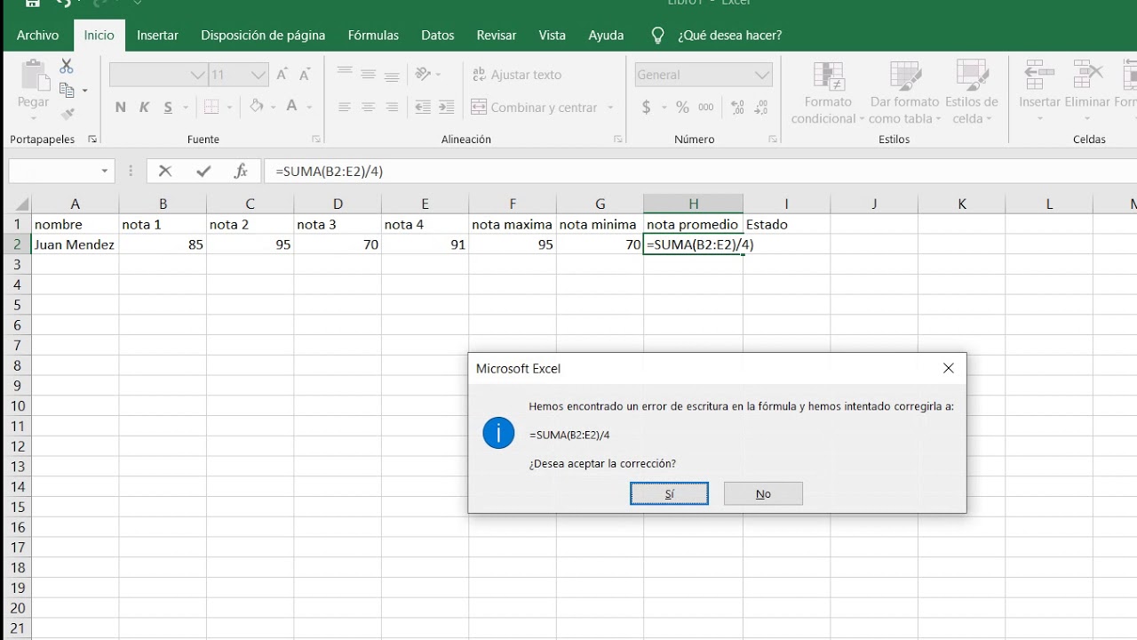 Como Calcular En Excel La Nota M xima M nima Promedio Y Estado YouTube