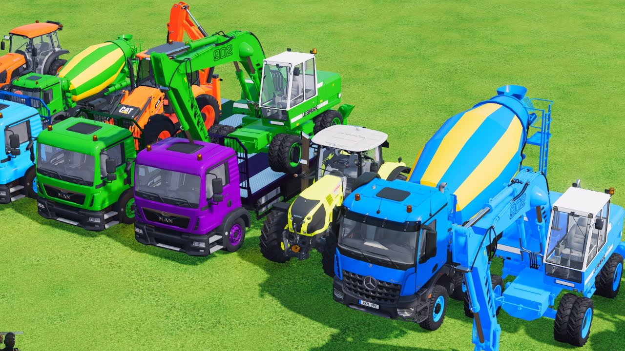 TRANSPORTING EXCAVATOR MIXER TRUCK TRACTORs Backhoe loaders Beamng.Drive Game FARMING SIMULATOR 22