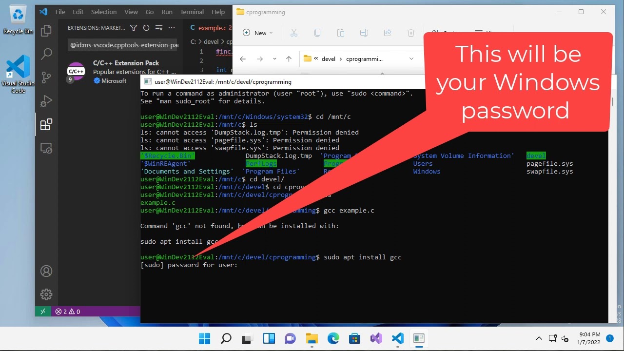 Compiling & Running C Programs in Windows 11 with Visual Studio Code, gcc &  bash - YouTube