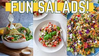 3 FUN Entree Salad Recipes + Easy Vegan Dressings!