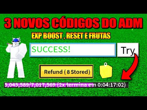 SAIU!! 3 NOVOS CÓDIGO DO ADM DE RESET STATUS, 2X EXP E FRUTAS GRATIS NO BLOX  FRUITS 