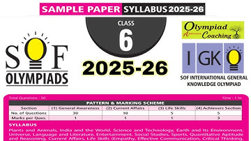 Class 6 IGKO Sample Paper 2025-26 / International General Knowledge Olympiad Class 6 / IGKO Olympiad