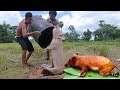 Wow! Grilling Pig Using Fuel tank Eating Delicious