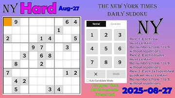 The New York Times Daily Sudoku 2025-08-27 Hard