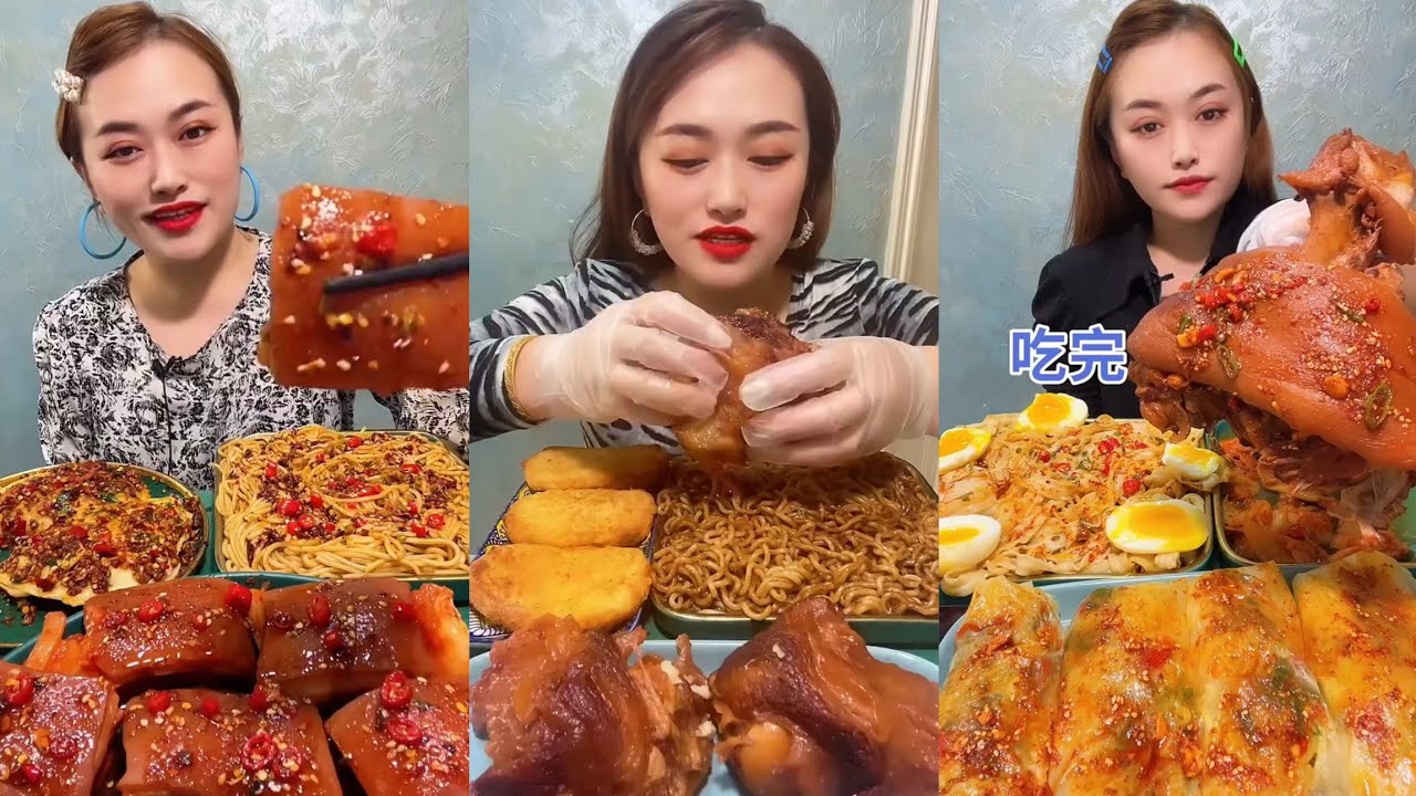 Mukbang Challenge Eating Rice 🍚with food Spicy 🔥🥵 Noodles 🍜 🍖🥓 Meat #cook#mukbang #delicious #foodie