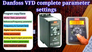 Danfoss VFD complete parameter settings | Copy,Motor details,DI,DO,AI,AO,Relay,Frequency |