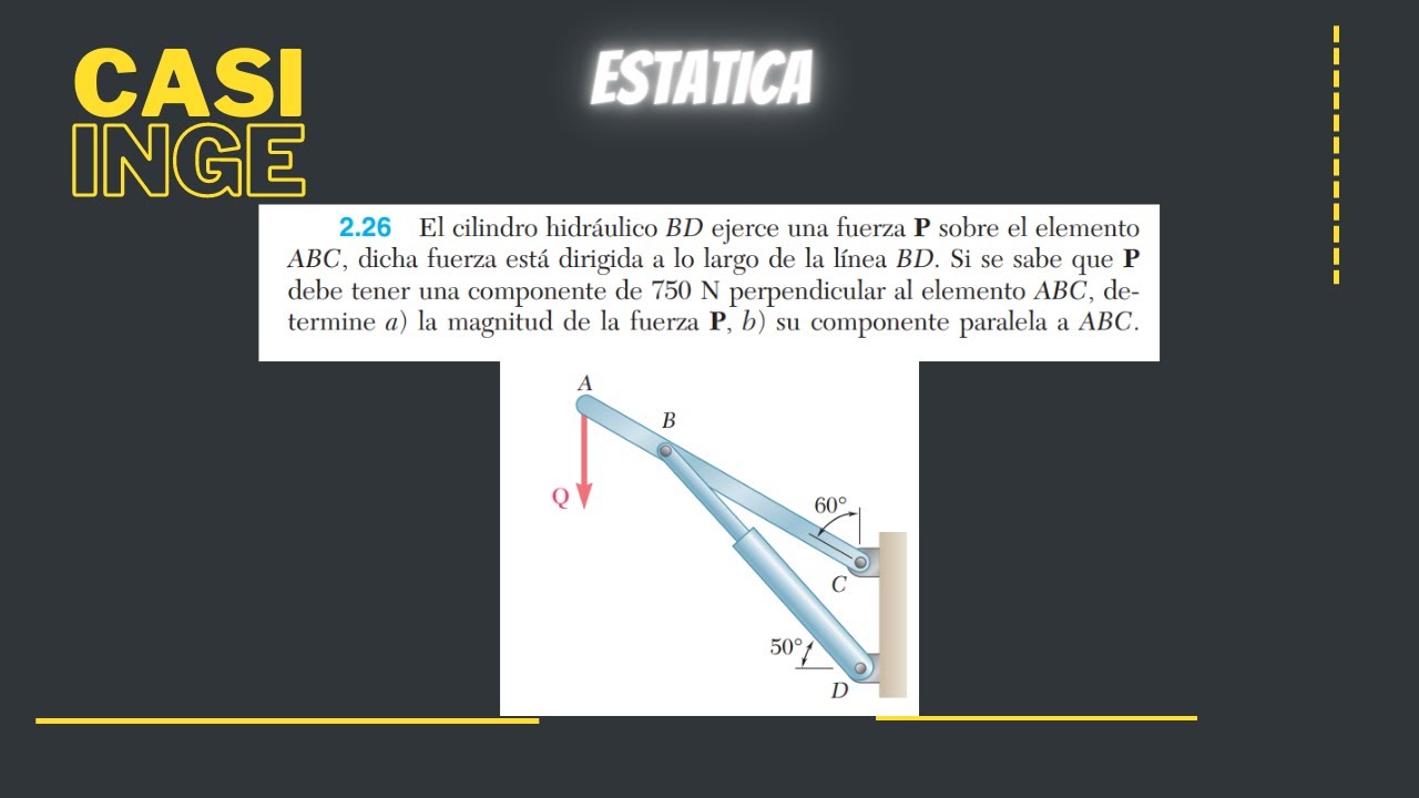 Ejercicio 2.26 | Estática Beer-Johnston. El cilindro hidráulico BD