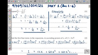 Information 9709/11/O/N/21 -- AS LEVEL PURE MATHEMATICS 1 PAPER 11 OCT/NOV 2021 PART 1 (QNS 1 - 6) News