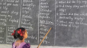 Part 5 Three Butterflies class4 Meanings, Opposites,plurals,verb forms and c.questions by Revathi