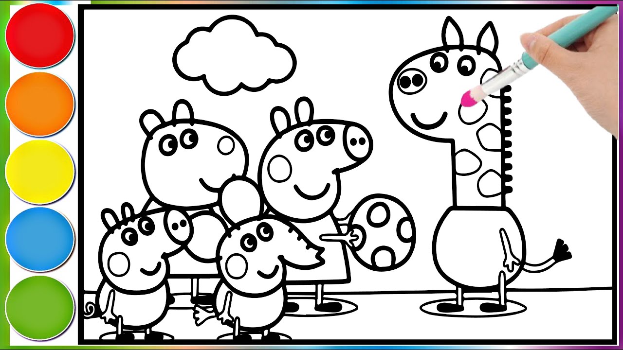 Свинка Пеппа и её друзья играют в футбол с жирафом || Учимся рисовать и раскрашивать страницы с С...
