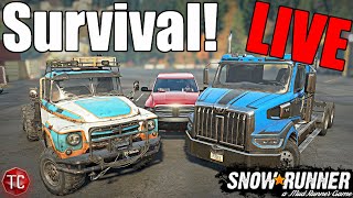 SnowRunner LIVE: NEW EXTRA HARD MODE SURVIVAL CHALLENGE!? STUCK TRUCKS, NEW UPDATES, & MORE!