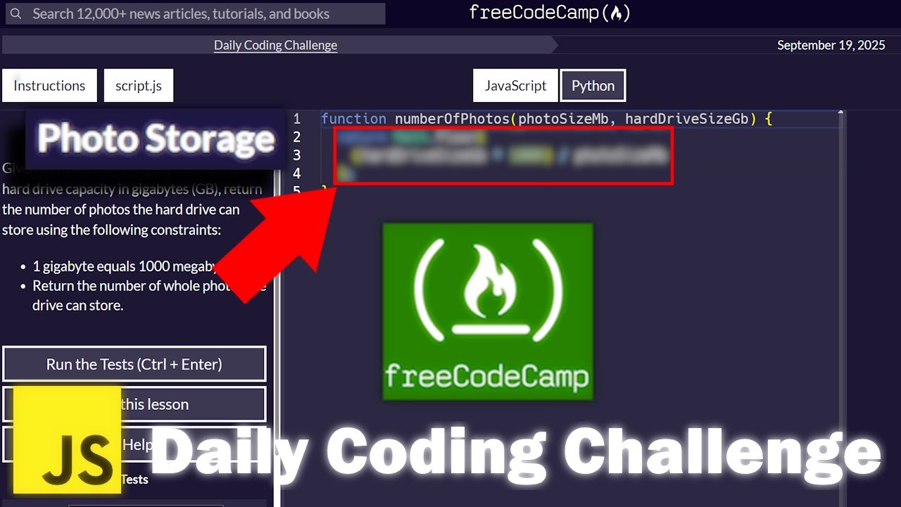 JavaScript Daily Code Challenge 9/19/25 - FreeCodeCamp - YouTube