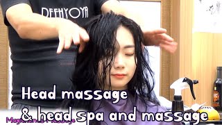 Head massage and head spa and massage ASMR  for the lady +rain sounds