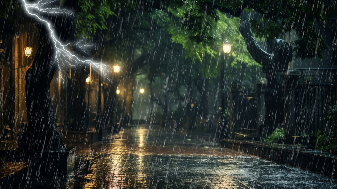 Sonido de lluvia y truenos - Lluvia relajante en parque por la noche ...