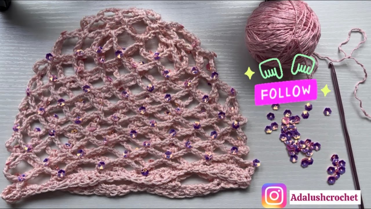 Cuffia a rete estiva all’uncinetto con perline – Facile e leggera! 🌸 Mesh hat paso a paso 🕸️