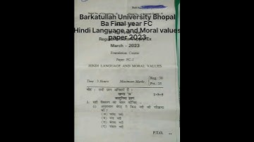 Barkatullah University Bhopal Ba Final year FC Hindi Language and Moral values pepar 2023
