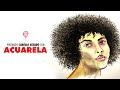 Cómo pintar cabello negro rizado con ACUARELA / How to paint  black curly hair with WATERCOLOR