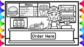 How to Draw Cheeseburger, Fries, Soft Drink  Ice Cream for Kids 🍔🍟🍦💜 Food Coloring Page 🍔🍟🍦💜 screenshot 1