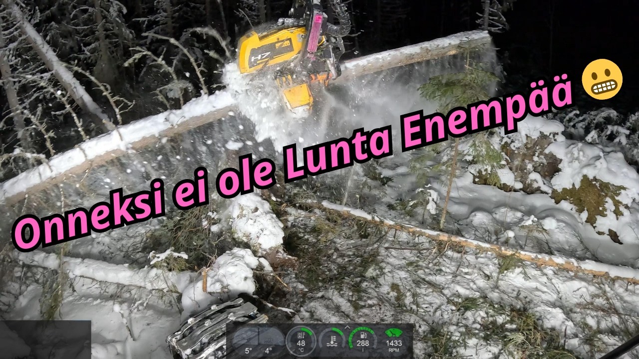 Tuulenkaato Rytön Korjuuta Harvennus Palstan Laidalta Pimeällä. Ponsse Scorpion K AC New H7 -25